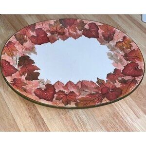 WCL Oval Autumn Leaf Platter 18 Inches Fall Decor Glass Serving Dish Made In Chi